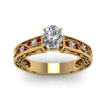 Load image into Gallery viewer, oval-shaped-antique-filigree-diamond-ring-with-ruby-in-14K-yellow-gold-FDENS3543OVRGRUDRANGLE5-NL-YG
