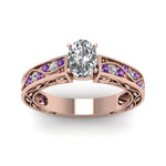 Load image into Gallery viewer, oval-shaped-antique-filigree-diamond-ring-with-violac-topaz-in-14K-rose-gold-FDENS3543OVRGVITOANGLE5-NL-RG
