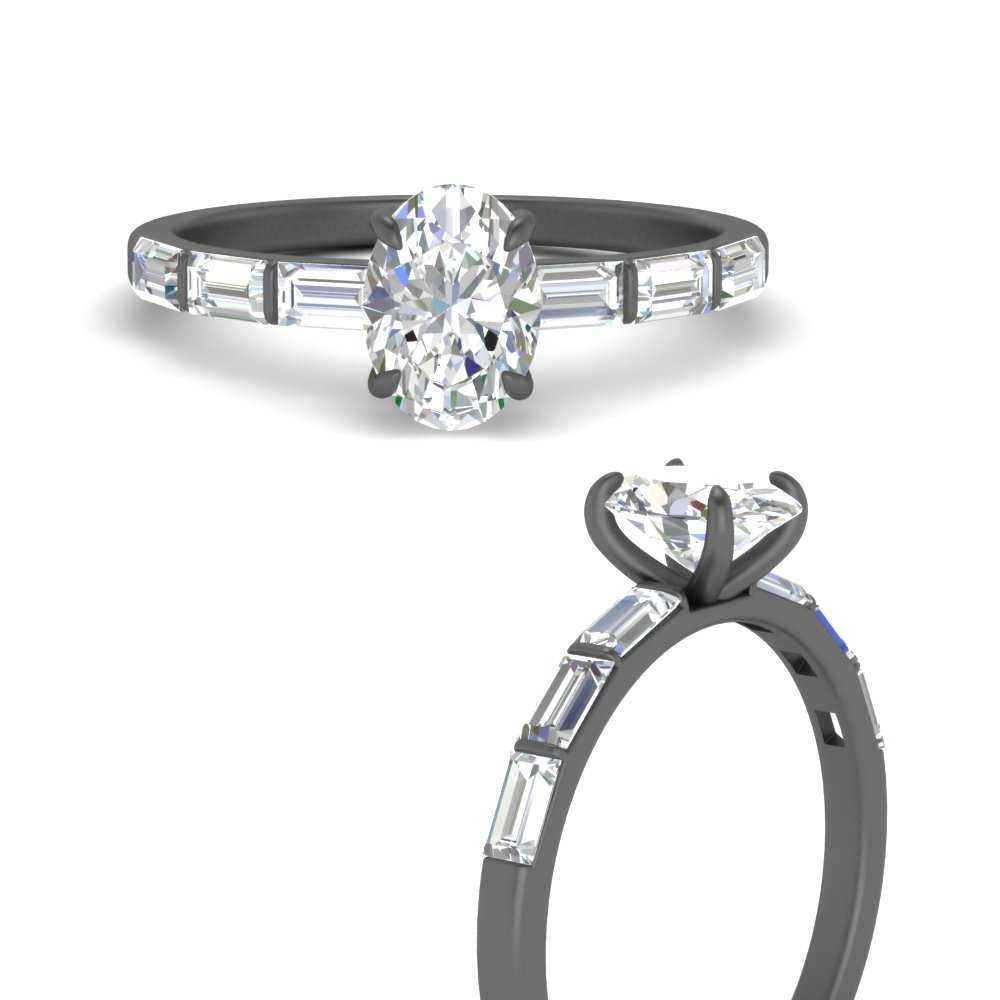 Baguette Thin Band Oval Cut Engagement Ring