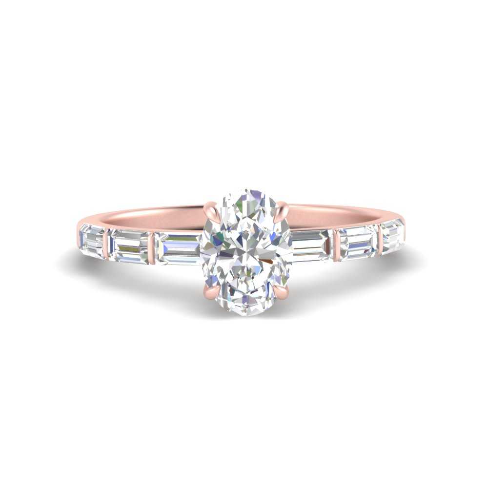 Baguette Thin Band Oval Cut Engagement Ring