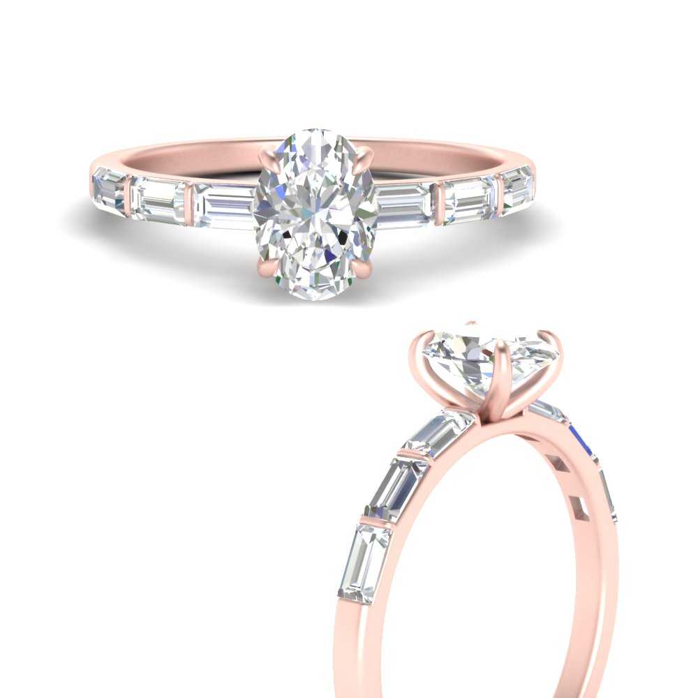 Baguette Thin Band Oval Cut Engagement Ring