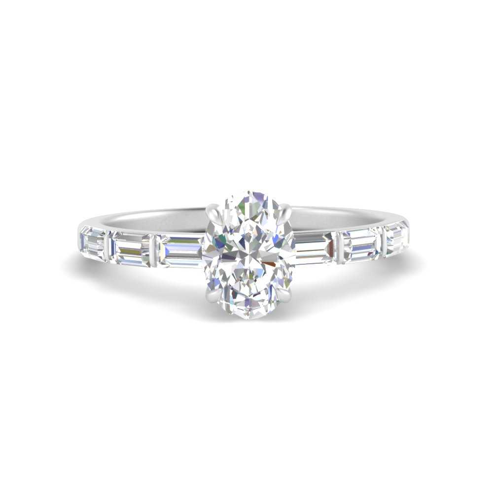 Baguette Thin Band Oval Cut Engagement Ring