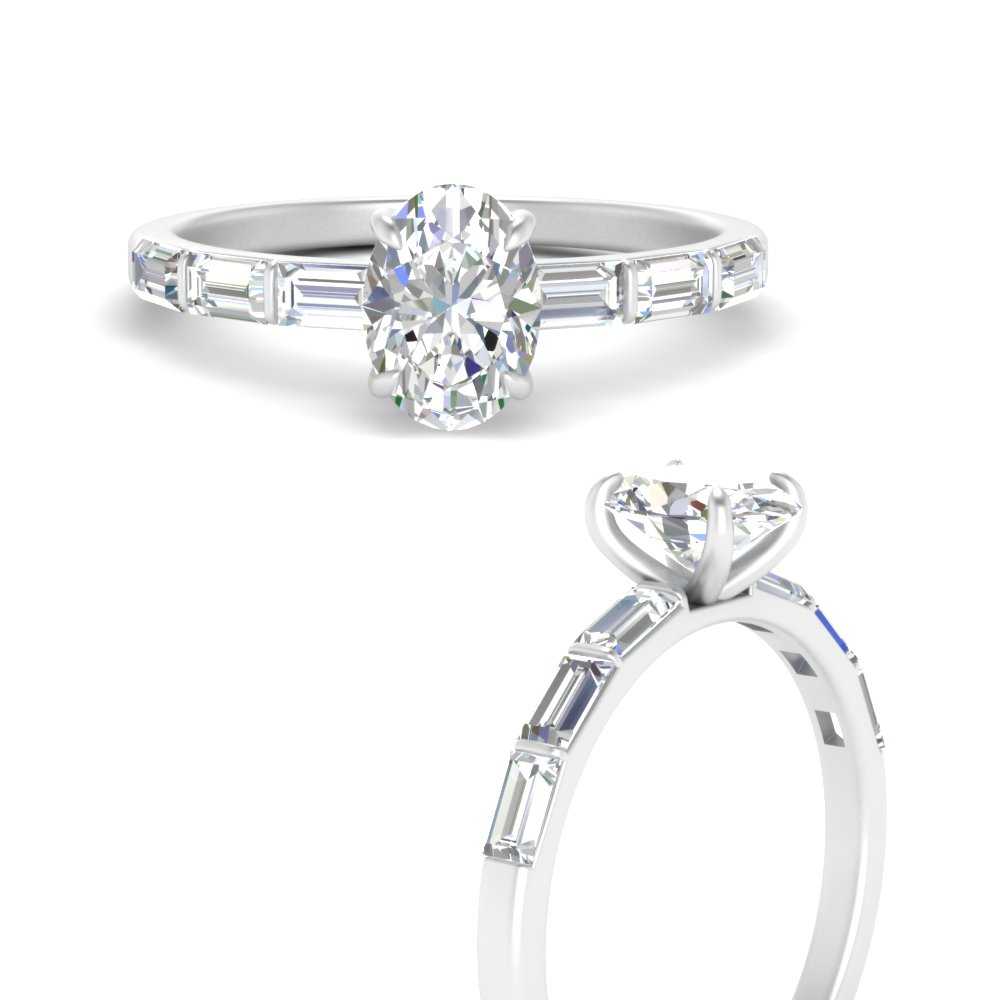 Baguette Thin Band Oval Cut Engagement Ring