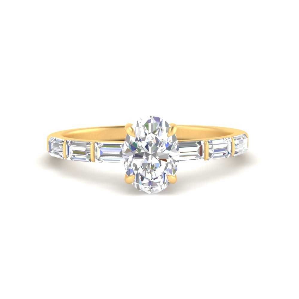 Baguette Thin Band Oval Cut Engagement Ring