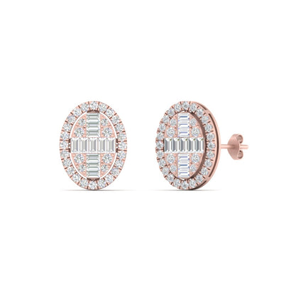 Oval Shaped Baguette Diamond Stud Earrings