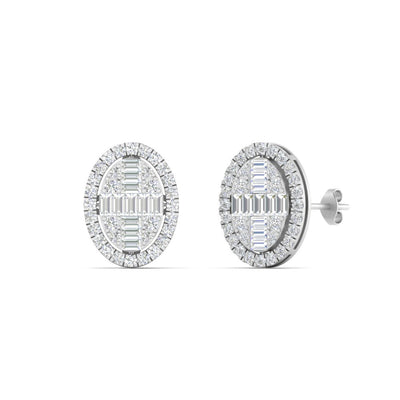 Oval Shaped Baguette Diamond Stud Earrings