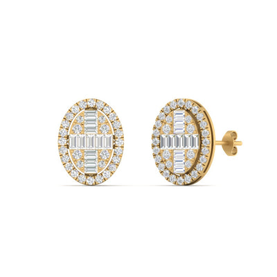 Oval Shaped Baguette Diamond Stud Earrings