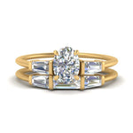 Load image into Gallery viewer, oval-shaped-bar-set-diamond-ring-with-matching-3-baguette-wedding-band-in-FDENS100OV-NL-YG
