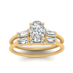 Load image into Gallery viewer, oval-shaped-bar-set-diamond-ring-with-matching-3-baguette-wedding-band-in-FDENS100OV-NL-YG
