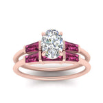 Load image into Gallery viewer, oval-shaped-bar-set-pink-sapphire-ring-with-matching-3-baguette-wedding-band-in-FDENS100OVGSADRPI-NL-RG

