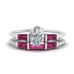 Load image into Gallery viewer, oval-shaped-bar-set-pink-sapphire-ring-with-matching-3-baguette-wedding-band-in-FDENS100OVGSADRPI-NL-WG
