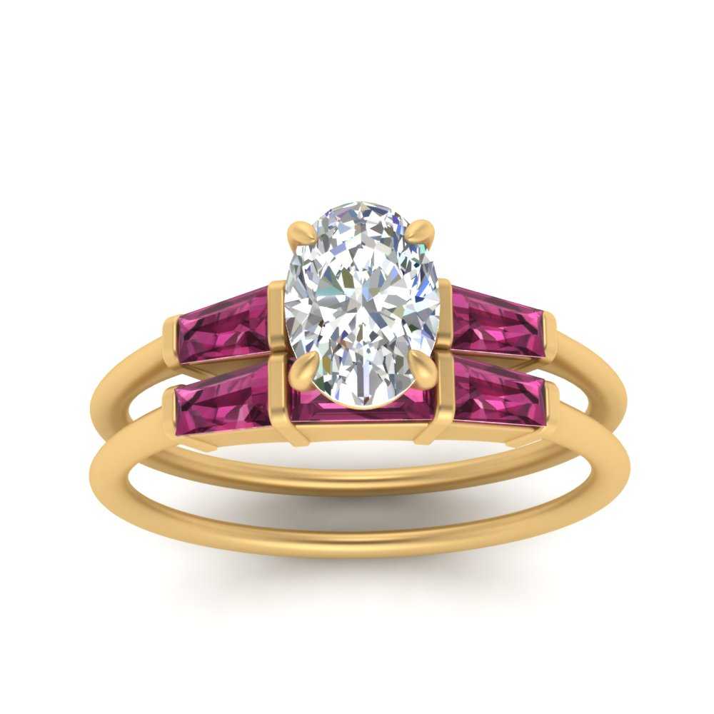 oval-shaped-bar-set-pink-sapphire-ring-with-matching-3-baguette-wedding-band-in-FDENS100OVGSADRPI-NL-YG