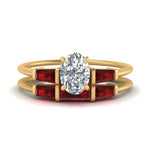 Load image into Gallery viewer, oval-shaped-bar-set-ruby-ring-with-matching-3-baguette-wedding-band-in-FDENS100OVGRUDR-NL-YG
