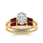 Load image into Gallery viewer, oval-shaped-bar-set-ruby-ring-with-matching-3-baguette-wedding-band-in-FDENS100OVGRUDR-NL-YG

