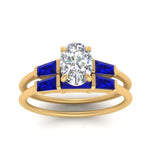 Load image into Gallery viewer, oval-shaped-bar-set-sapphire-ring-with-matching-3-baguette-wedding-band-in-FDENS100OVGSABL-NL-YG
