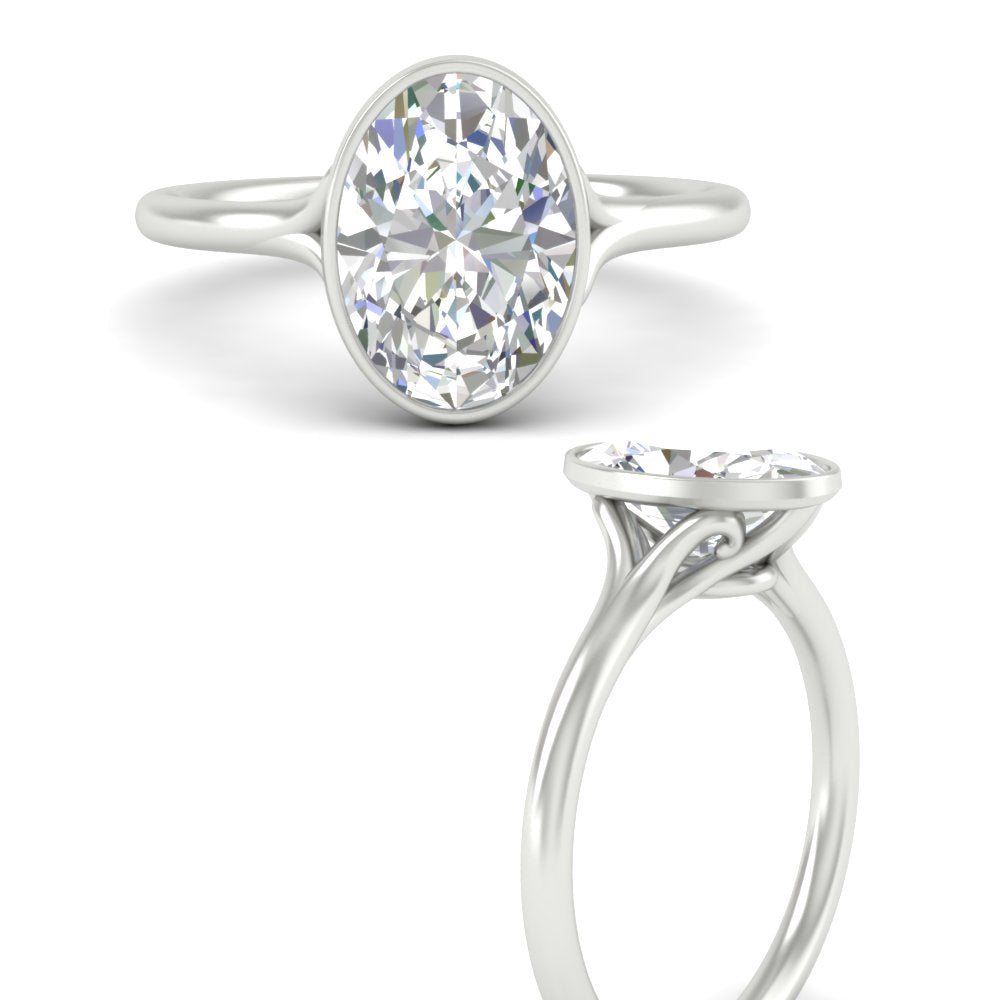 Split Shank Oval Shaped Bezel Set Solitaire Ring