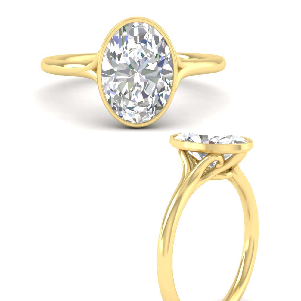 Split Shank Oval Shaped Bezel Set Solitaire Ring