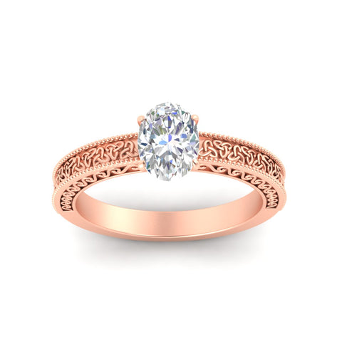 Oval Shaped Celtic Engraved Solitaire Engagement Ring