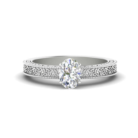 Engraved Milgrain Oval Shaped Solitaire Engagement Ring