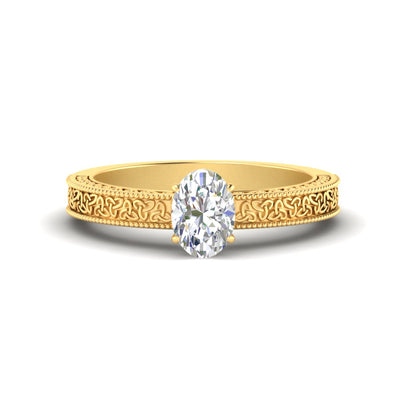 Oval Shaped Celtic Engraved Solitaire Engagement Ring