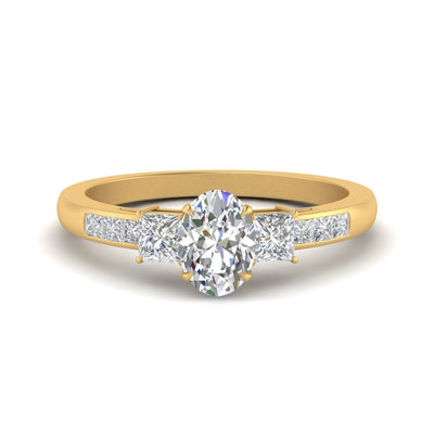 Oval Shaped Channel Three Stone Classic Diamond Ring