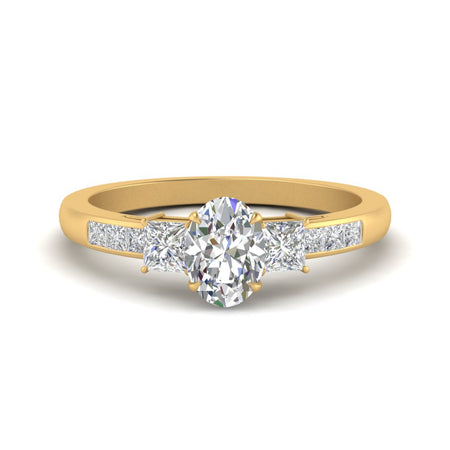 Oval Shaped Channel Three Stone Classic Diamond Ring