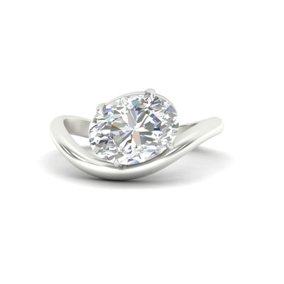 Curve Wave Oval Solitaire Diamond Ring
