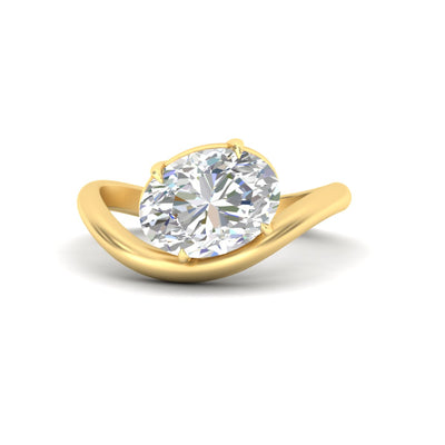 Curve Wave Oval Solitaire Diamond Ring