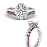 Load image into Gallery viewer, oval-shaped-diamond-bezel-solitaire-ring-with-pink-sapphire-band-in-white-gold-FD11229OVGSADRPIANGLE3-NL-WG_9e337721-7a22-4b70-b317-828f1480c136.jpg?v=1758702938
