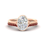 Load image into Gallery viewer, oval-shaped-diamond-bezel-solitaire-ring-with-ruby-band-in-rose-gold-FD11229OVGRUDR-NL-RG.jpg?v=1758702860