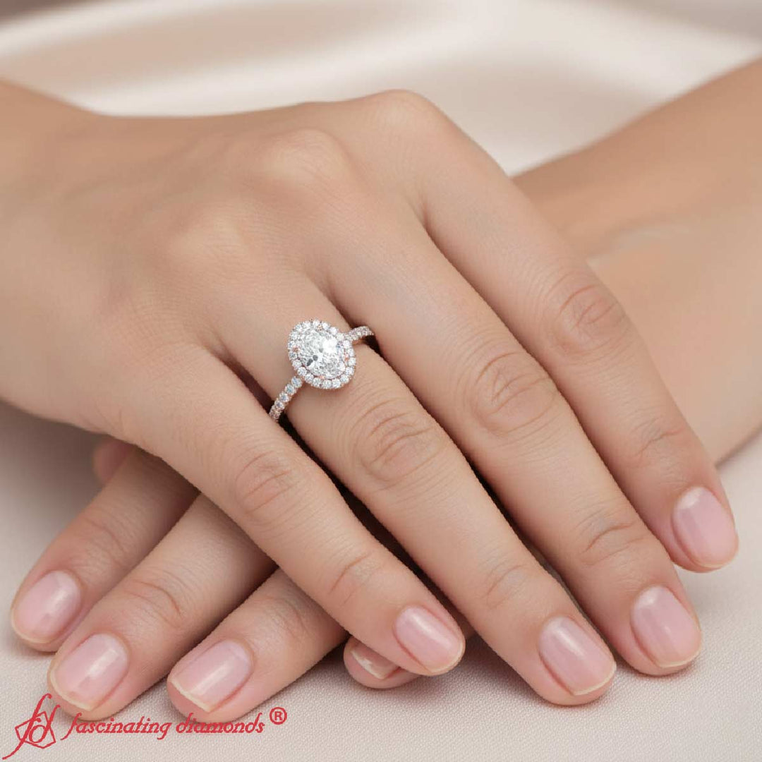 Oval Shaped Halo Petite Engagement Ring
