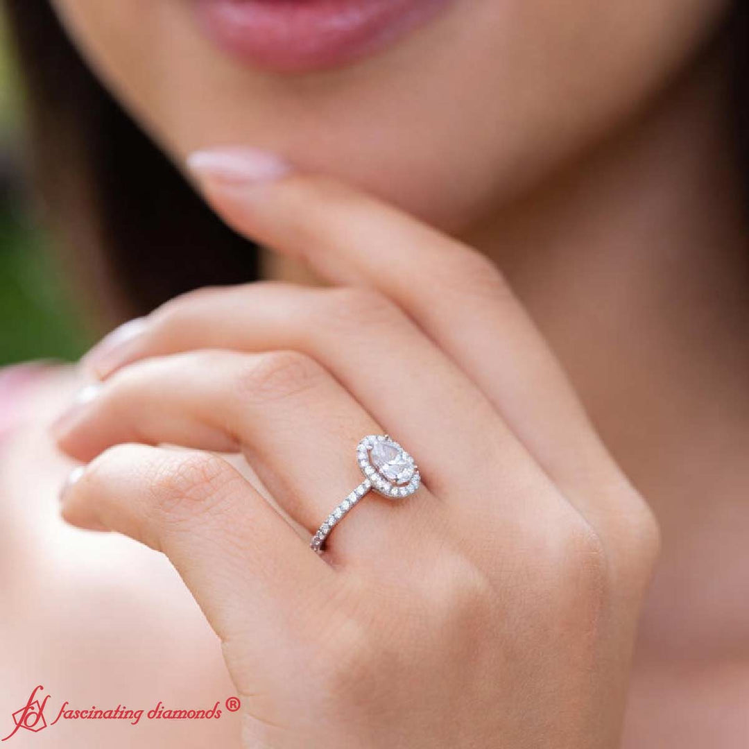 Oval Shaped Halo Petite Engagement Ring