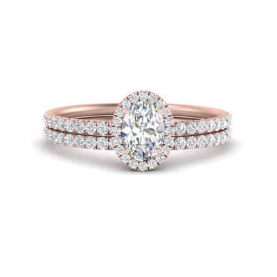 Halo Oval Diamond Wedding Ring Set