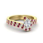 Load image into Gallery viewer, oval-shaped-diamond-wedding-ring-set-with-pink-sapphire-in-FDENS3007OVGSADRPI-NL-YG

