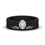 Load image into Gallery viewer, oval-shaped-filigree-single-stone-diamond-wedding-ring-set-in-black-gold-FDENS3289OV-NL-BG.jpg?v=1763371070
