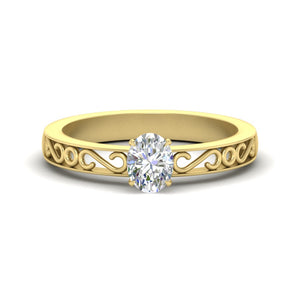 Oval Shaped Filigree Single Stone Ring