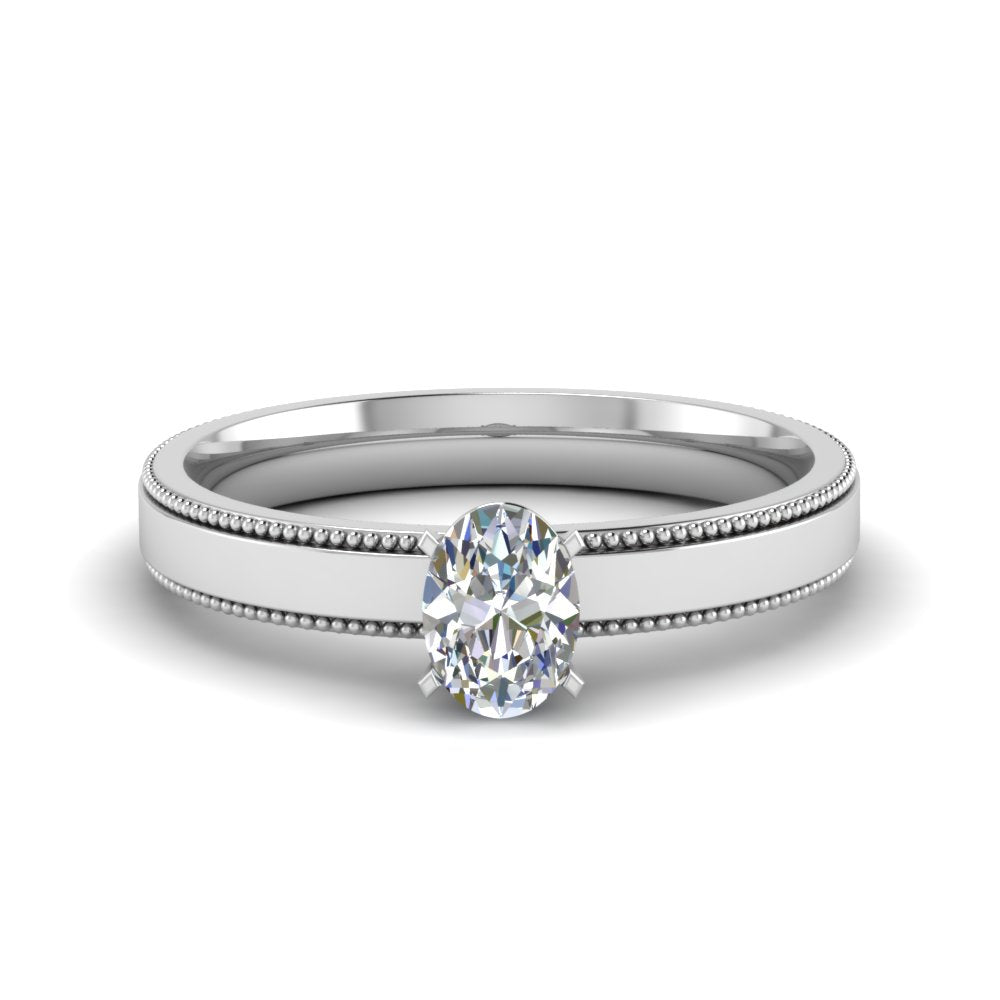 Single Stone Oval Cut Milgrain Engagement Ring
