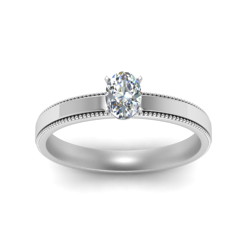 Single Stone Oval Cut Milgrain Engagement Ring