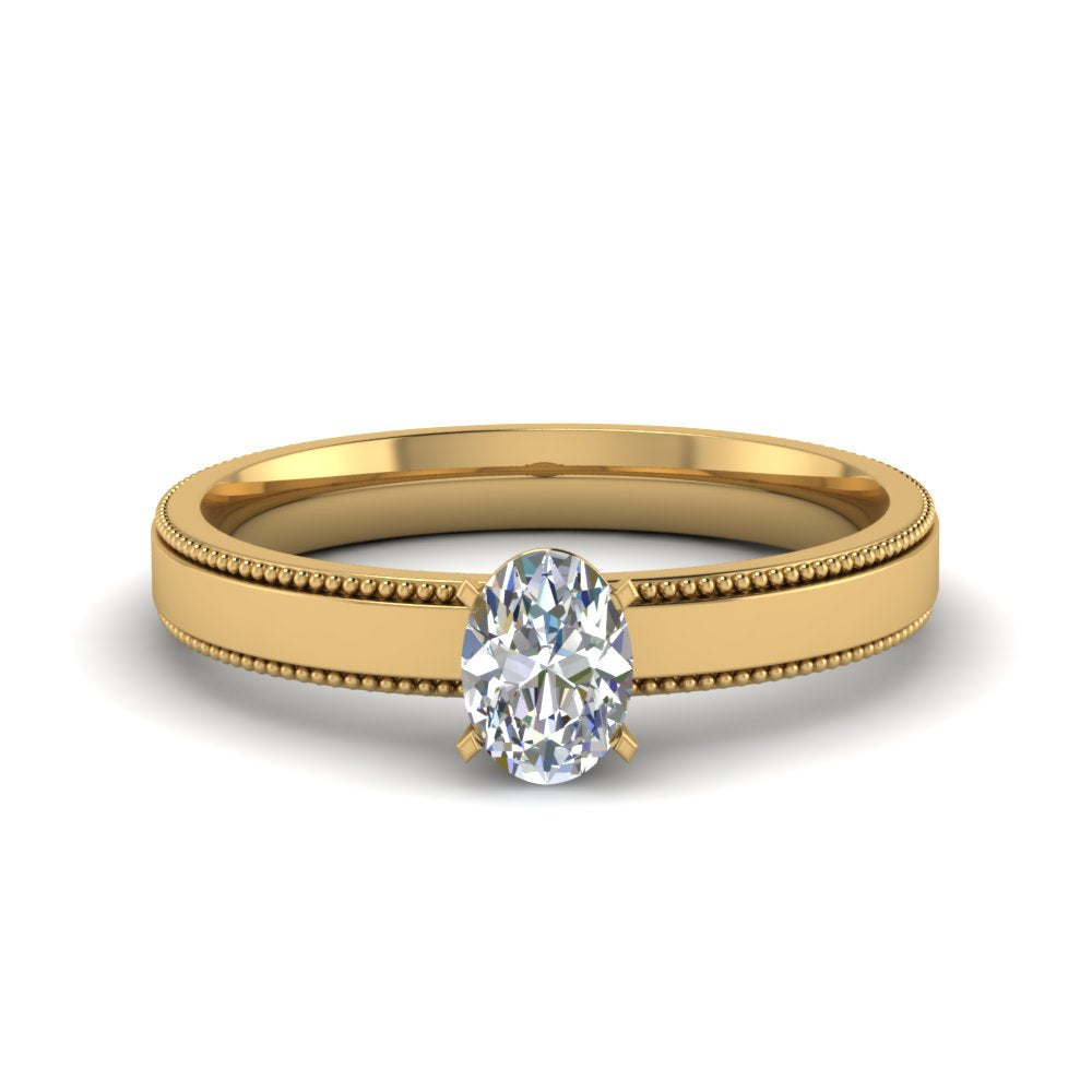 Single Stone Oval Cut Milgrain Engagement Ring