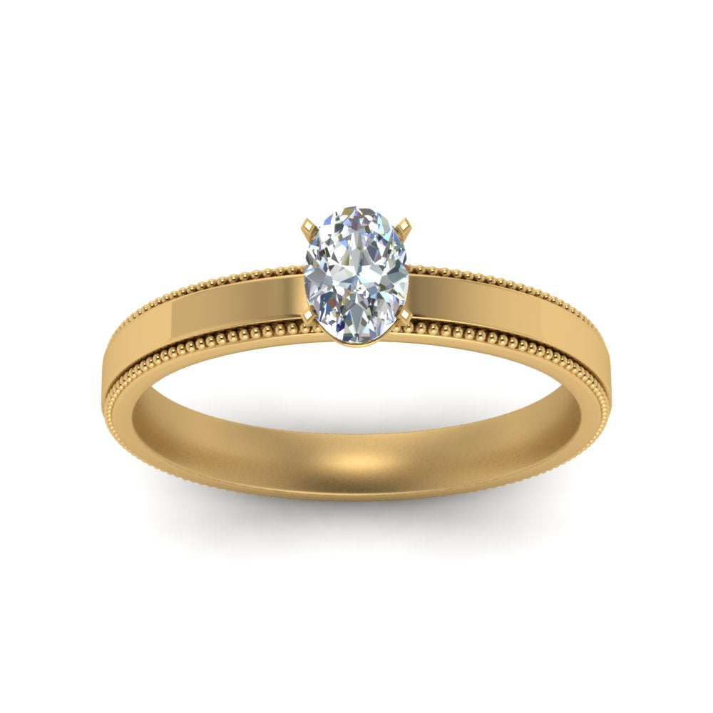 Single Stone Oval Cut Milgrain Engagement Ring