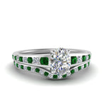 Load image into Gallery viewer, oval-shaped-graduated-channel-diamond-wedding-set-with-emerald-in-FD122866OVGEMGR-NL-WG
