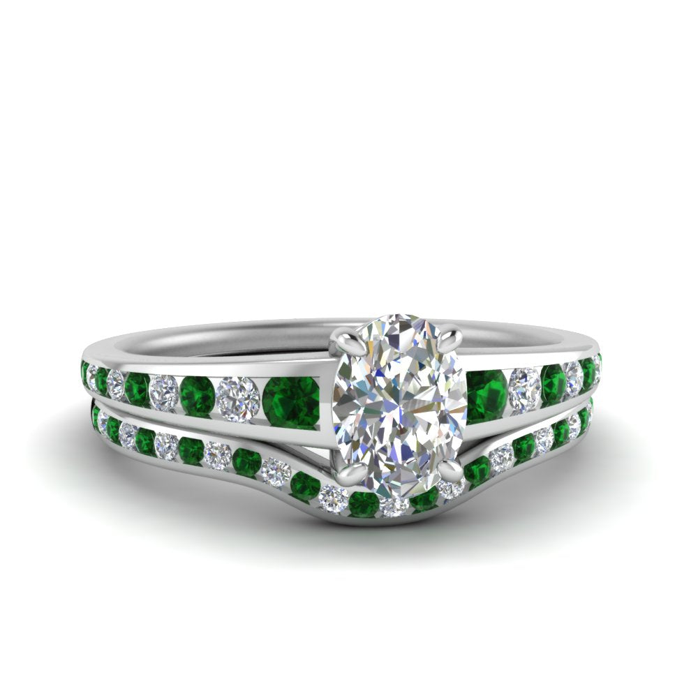 oval-shaped-graduated-channel-diamond-wedding-set-with-emerald-in-FD122866OVGEMGR-NL-WG