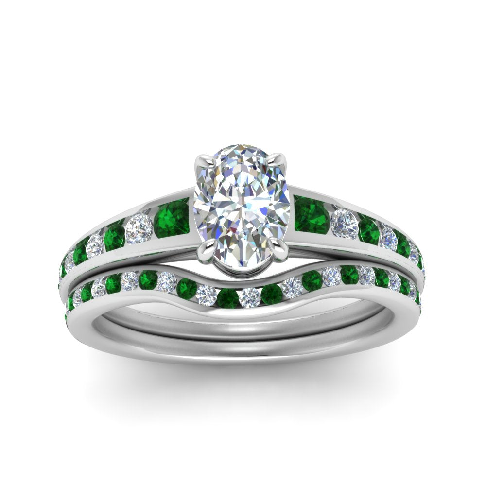 oval-shaped-graduated-channel-diamond-wedding-set-with-emerald-in-FD122866OVGEMGR-NL-WG