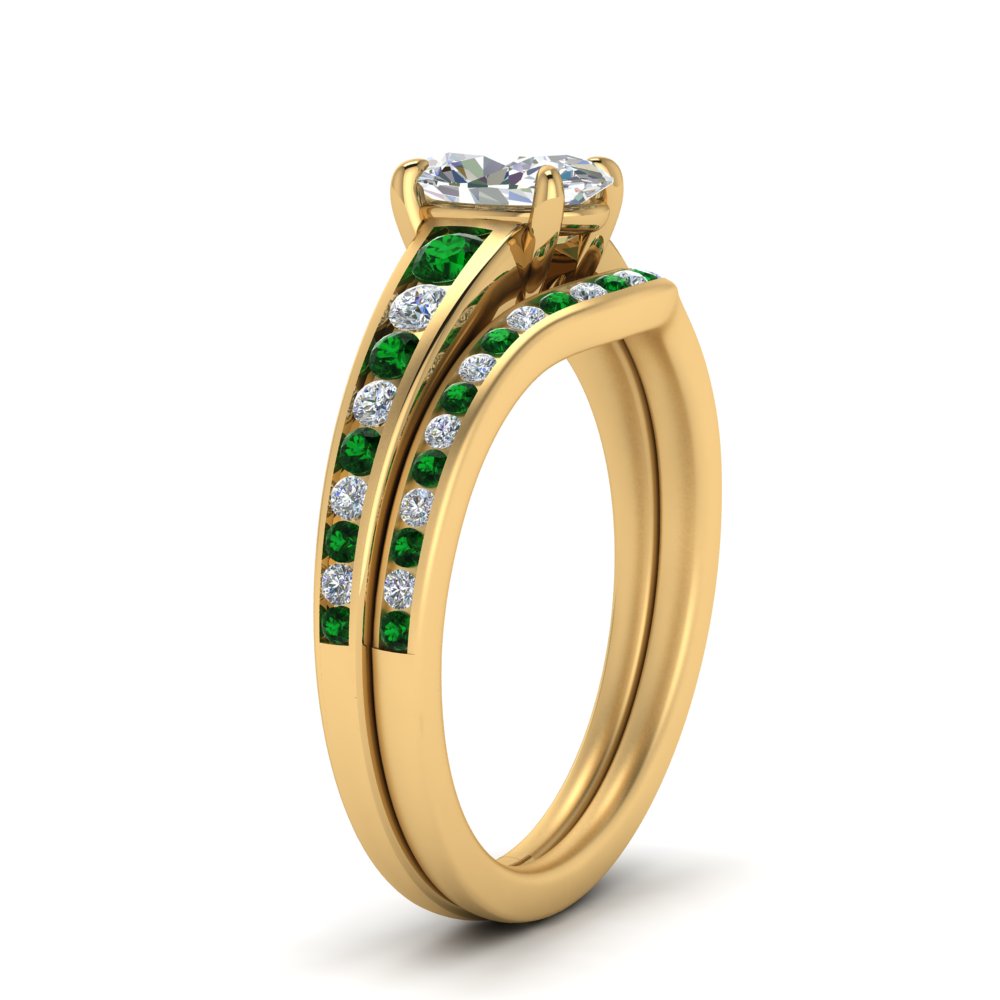 oval-shaped-graduated-channel-diamond-wedding-set-with-emerald-in-FD122866OVGEMGR-NL-YG