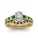 Load image into Gallery viewer, oval-shaped-graduated-channel-diamond-wedding-set-with-emerald-in-FD122866OVGEMGR-NL-YG

