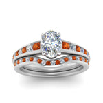 Load image into Gallery viewer, oval-shaped-graduated-channel-diamond-wedding-set-with-orange-sapphire-in-FD122866OVGSAOR-NL-WG
