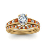 Load image into Gallery viewer, oval-shaped-graduated-channel-diamond-wedding-set-with-orange-sapphire-in-FD122866OVGSAOR-NL-YG
