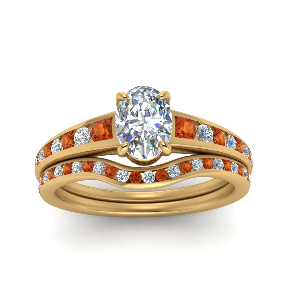 oval-shaped-graduated-channel-diamond-wedding-set-with-orange-sapphire-in-FD122866OVGSAOR-NL-YG