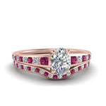 Load image into Gallery viewer, oval-shaped-graduated-channel-diamond-wedding-set-with-pink-sapphire-in-FD122866OVGSADRPI-NL-RG

