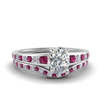 Load image into Gallery viewer, oval-shaped-graduated-channel-diamond-wedding-set-with-pink-sapphire-in-FD122866OVGSADRPI-NL-WG
